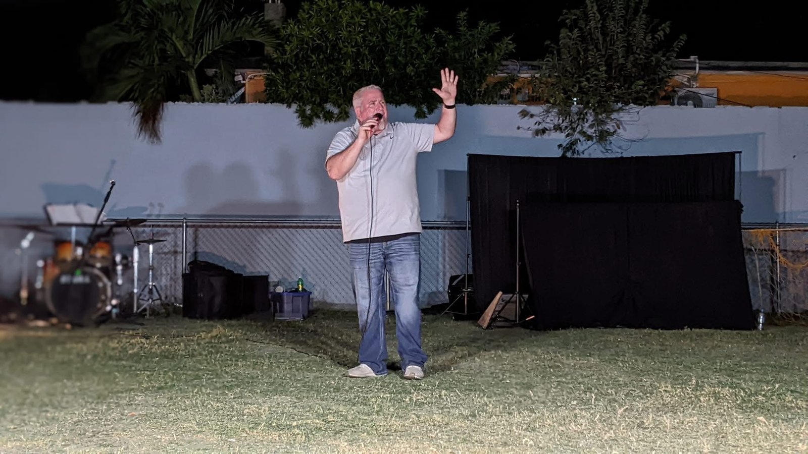 Chris speaking outdoors